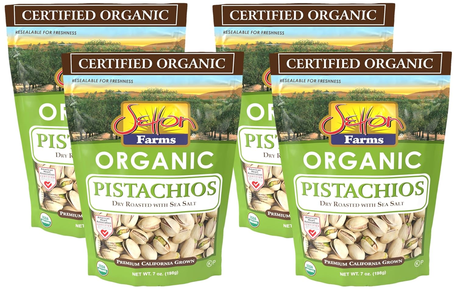Setton Farms Inshell Organic Pistachios, Dry Roasted and Salted Pistachios, 12 pack of 7oz Resealable Bags, Certified Organic