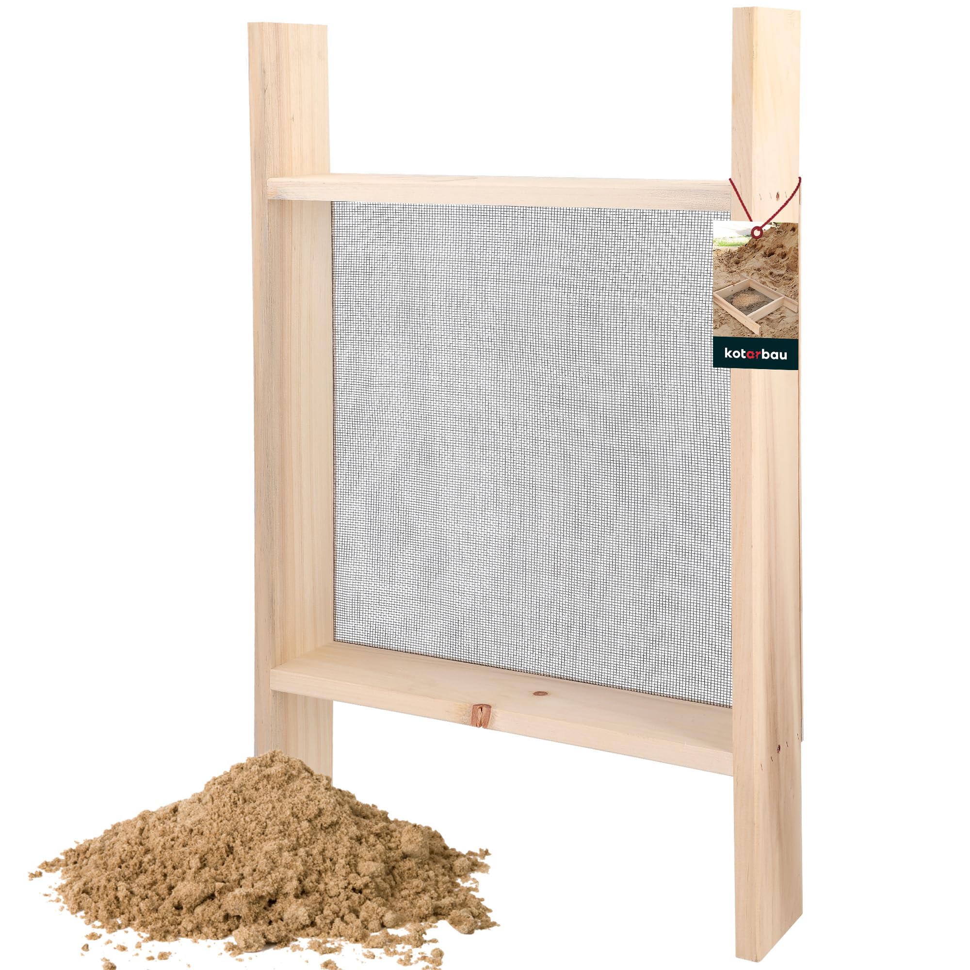 KOTARBAU® Cribas de Arena - Cedazo Arena - 2 x 2 mm - Tamizador Tierra - Acero y Madera - 80x50 cm - Negro Natural - Criba de Paso - Robusto Cedazo para Tierra