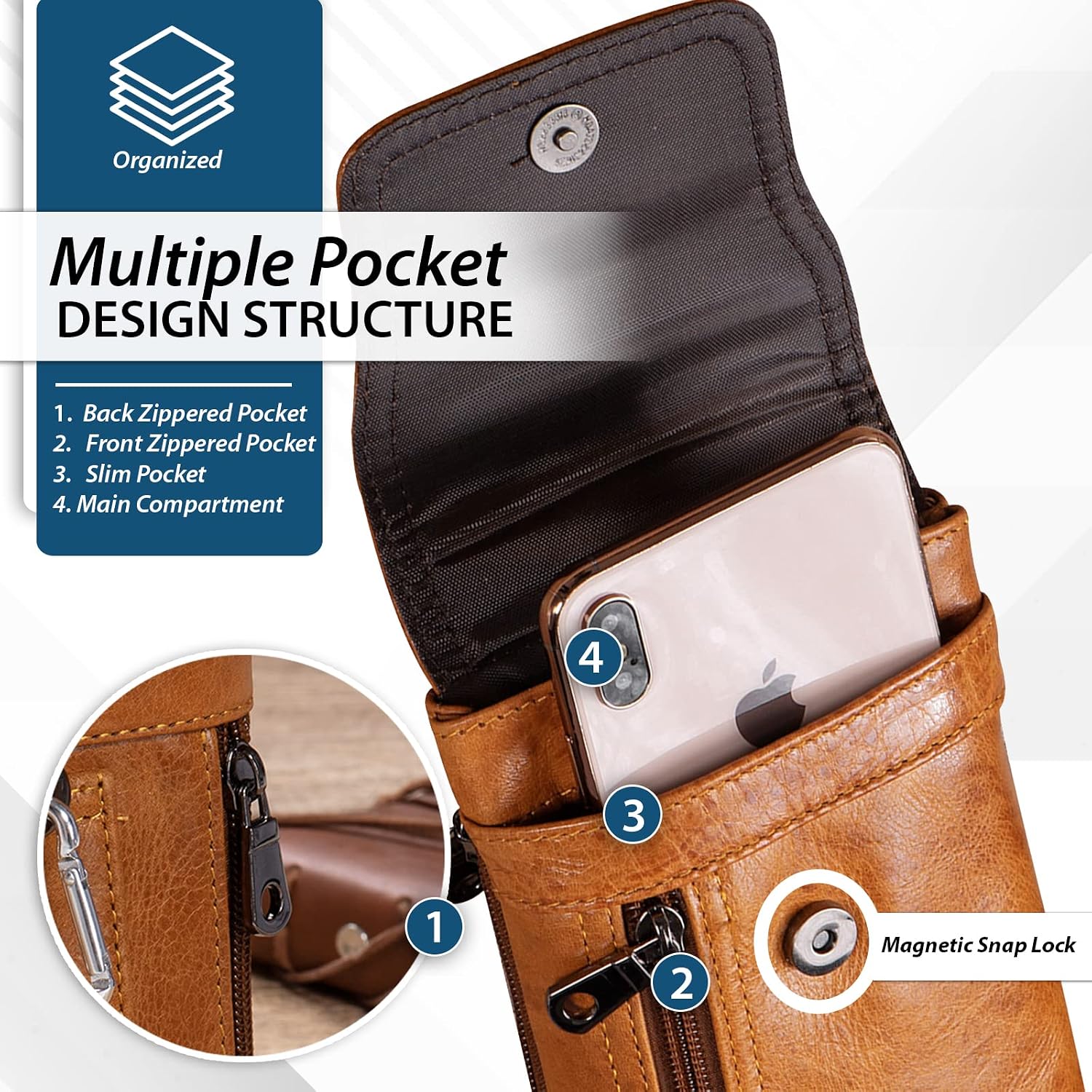 Hengwin Leather Cell Phone Holster with Belt Loop for Samsung Galaxy S23 Ultra S22 Ultra Note 20 Ultra 9 8 iPhone 14 Plus 13 Pro Max 12 Pro Max Case with Belt Clip Carrying Pouch Belt Holder (Brown)