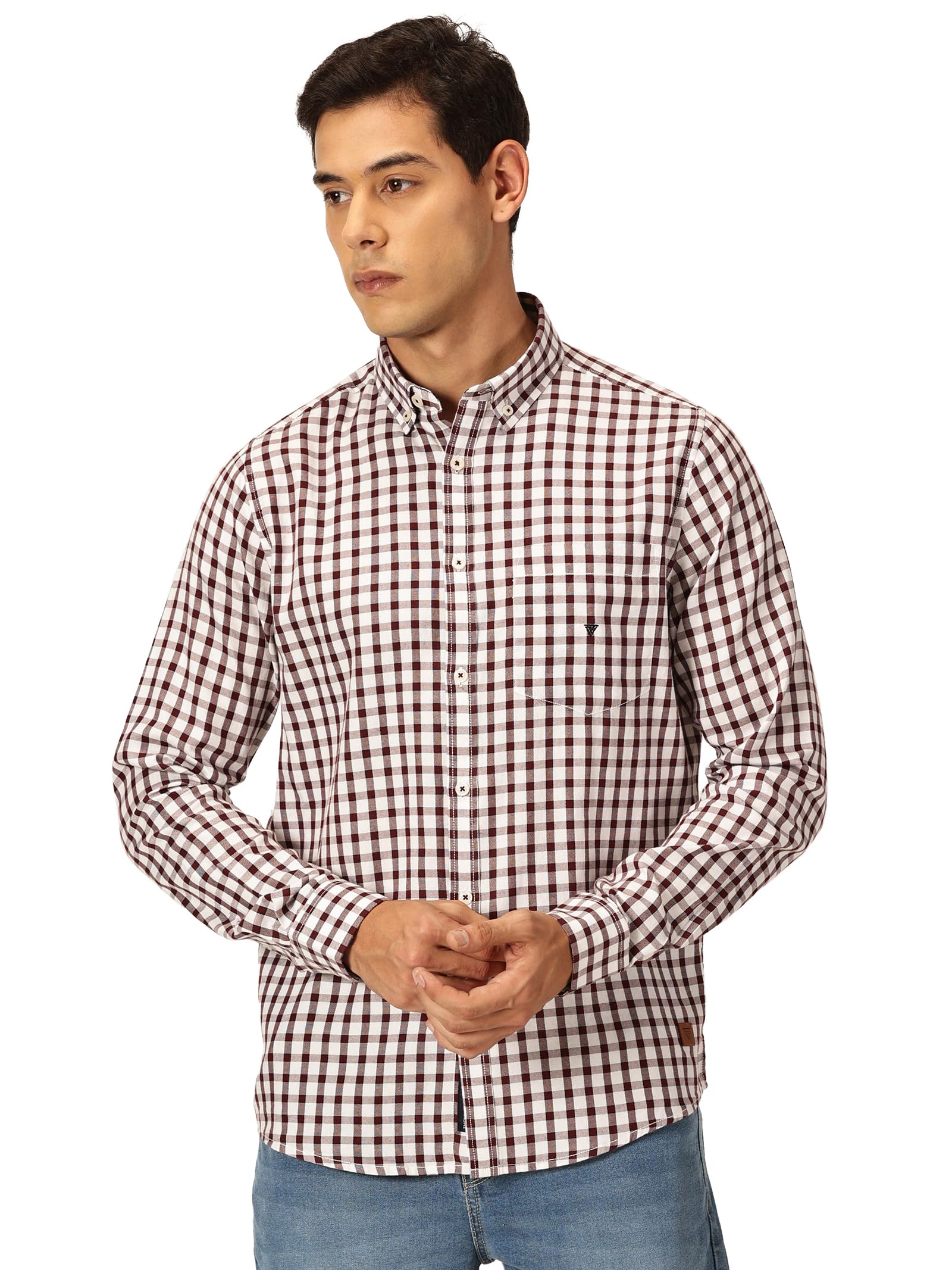 Thomas Scott Uomo 100% Cotone Maniche Piene A Scacchi Camicia Casual