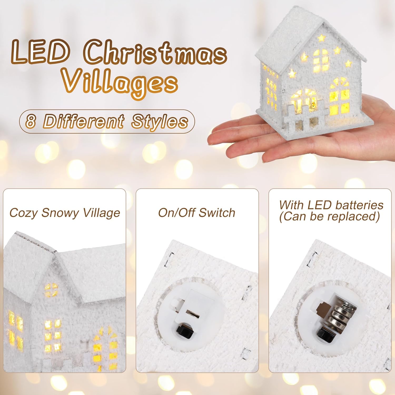 Fovths 35 Pieces Christmas Village Sets Lighted LED Village Houses Accessories with Artificial Fake Snow and Mini Figurine Desktop Ornament Winter Village Buildings for Christmas Home Table Decor - Image 3