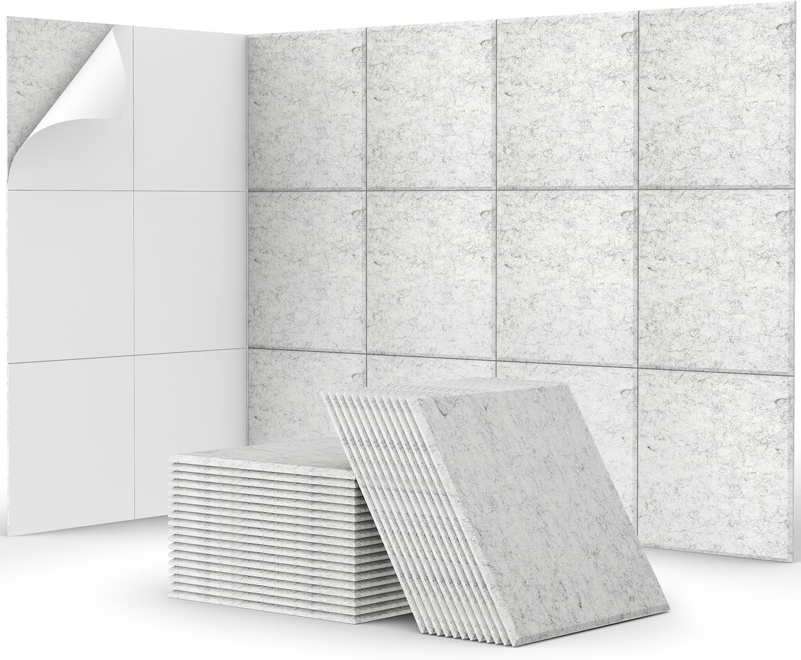 48 Pack Sound Proofing Panels Self-adhesive, TONOR 30x30x0,9cm Square Acoustic Wall Absorbing Panels, High Density Insulation Treatment Soundproofing Panels for Recording Studio, Home, Offices, Beige