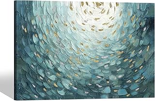 Teal Abstract Canvas Art Painting: Contemporary Hand Painted Textured Ar...