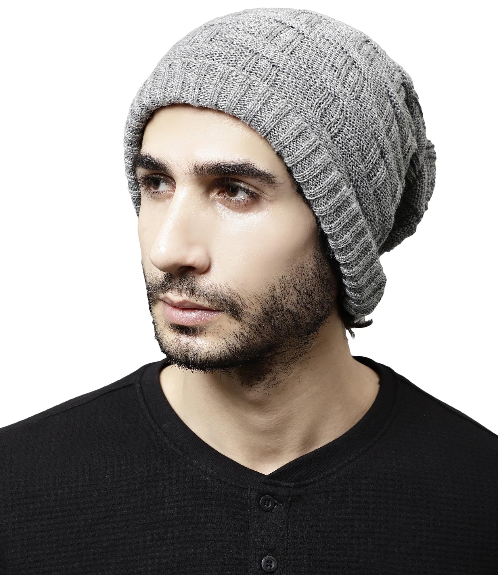 Weavers Villa Snow Proof Inside Fur Acro Wool Unisex Beanie Cap Knit Hat Thick Fleece Lined Winter Cap for Men & Women, Free Size… (Grey) - Image 2 thumbnail