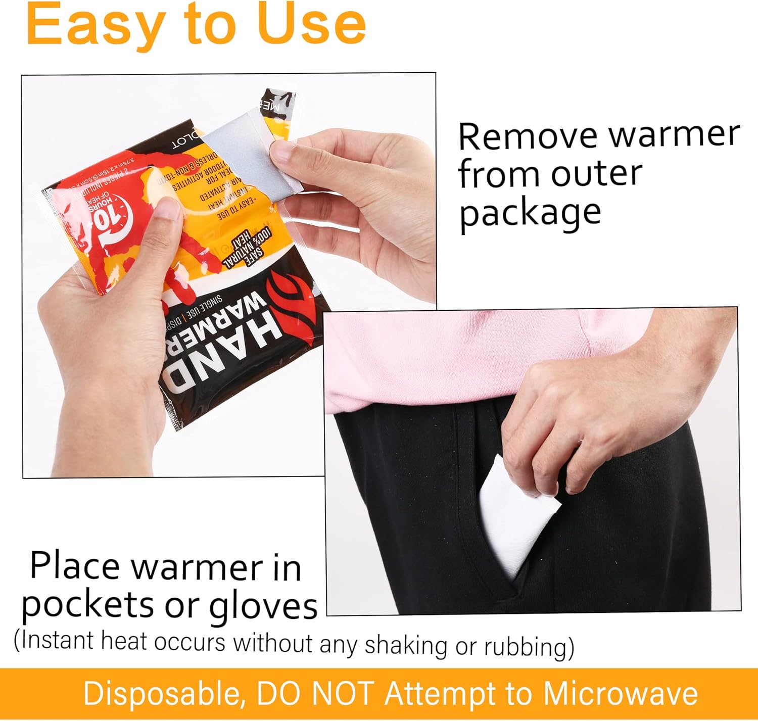 Hand Warmers - 20/40 Pairs, Long Lasting, Safe Natural Odorless, Air Activated Warmers - Up to 10 Hours of Heat