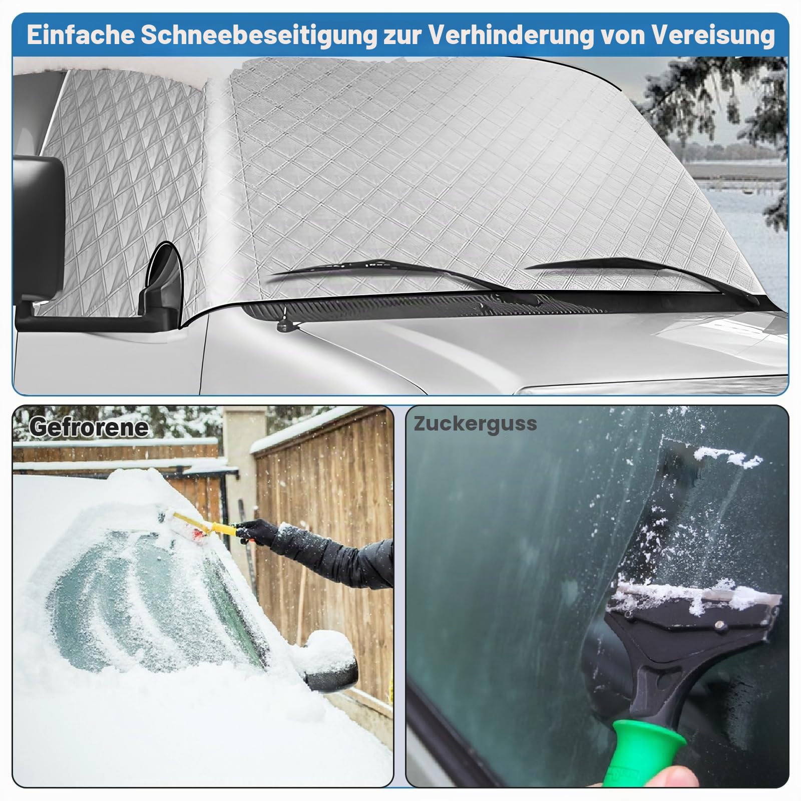 Windschutzscheibenabdeckung für Mercedes Sprinter 2006–2018, Silberne Externe Thermo Scheibenabdeckung Wasserdicht, Schutz vor Sonne UV-Strahlung Schnee EIS und Frost