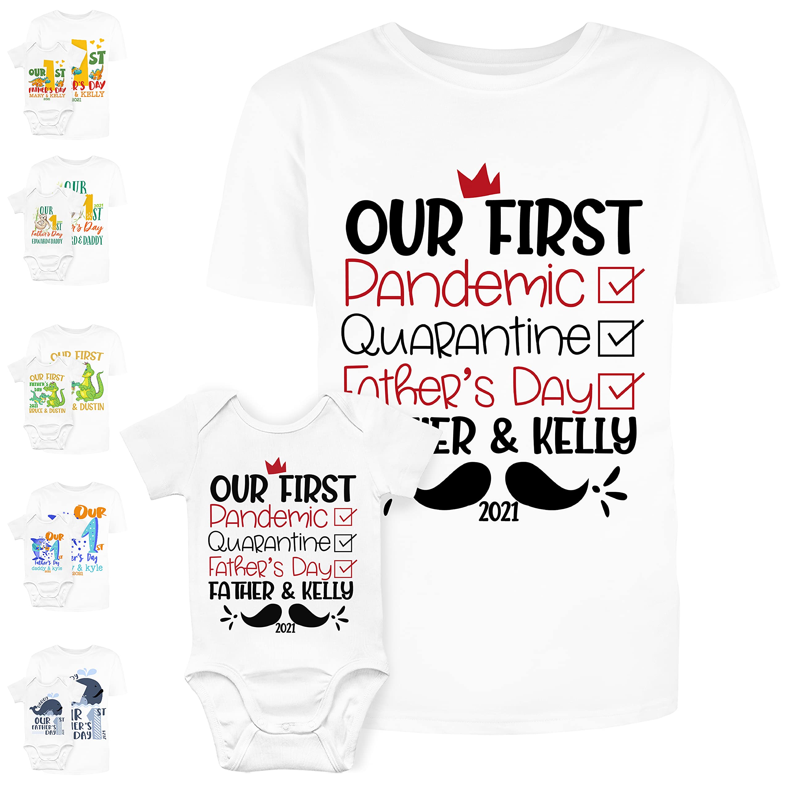 Our First Fathers Day, Personalized First Fathers Day Matching Dad Shirt & Baby Boy-Girl Bodysuit | 12 Designs | Father Son Matching Outfit, Dad Gift From Wife