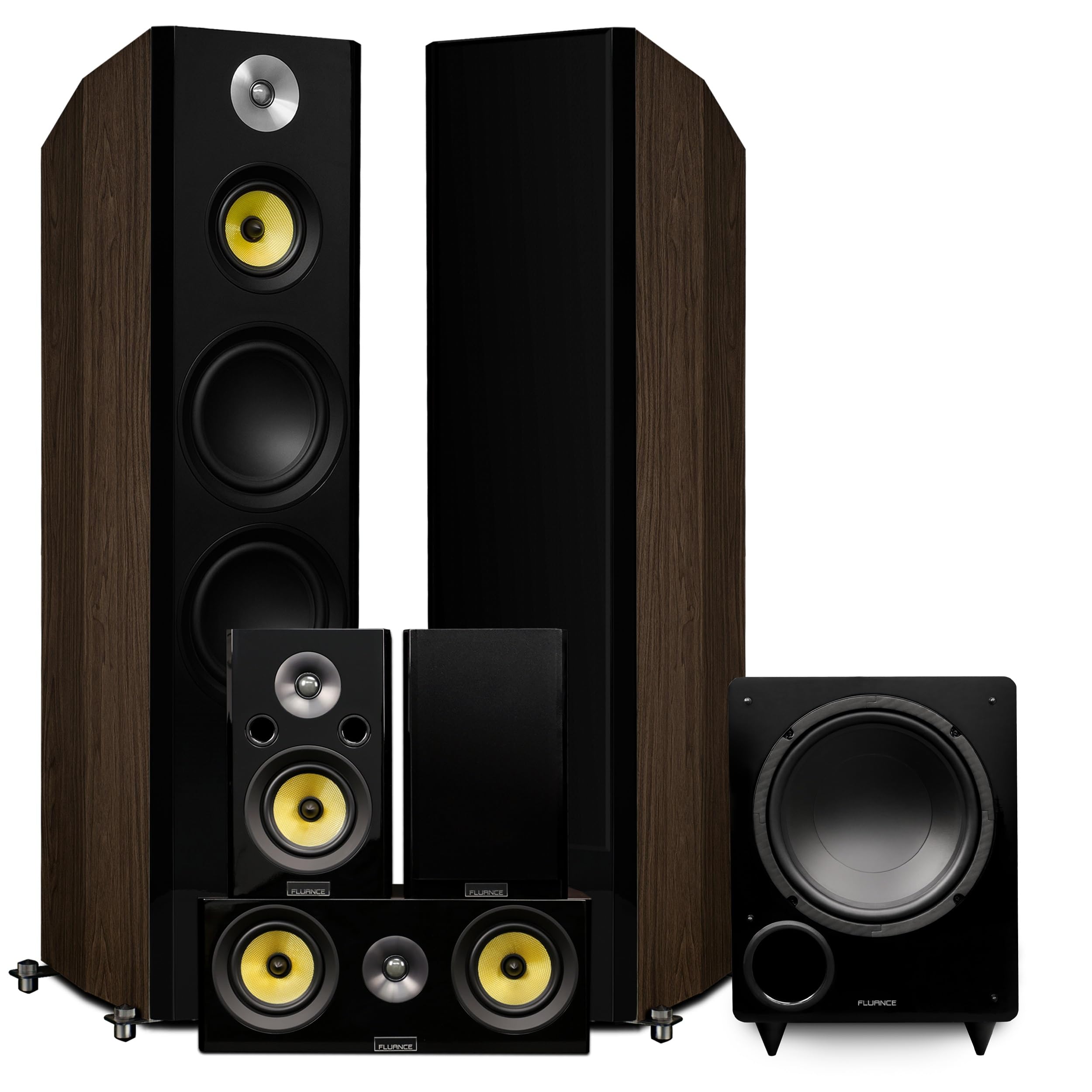 Fluance Signature HiFi Surround Sound Home Theater 5.1 Channel Speaker System Including 3-Way Floorstanding Tower, Center Channel, Rear Surrounds and