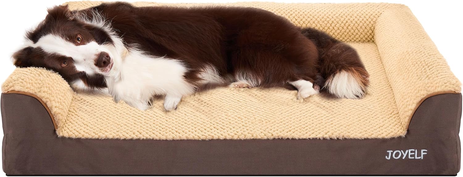 JOYELF Orthopedic Dog Bed - Large U-Shaped Foam Sofa with Bolster