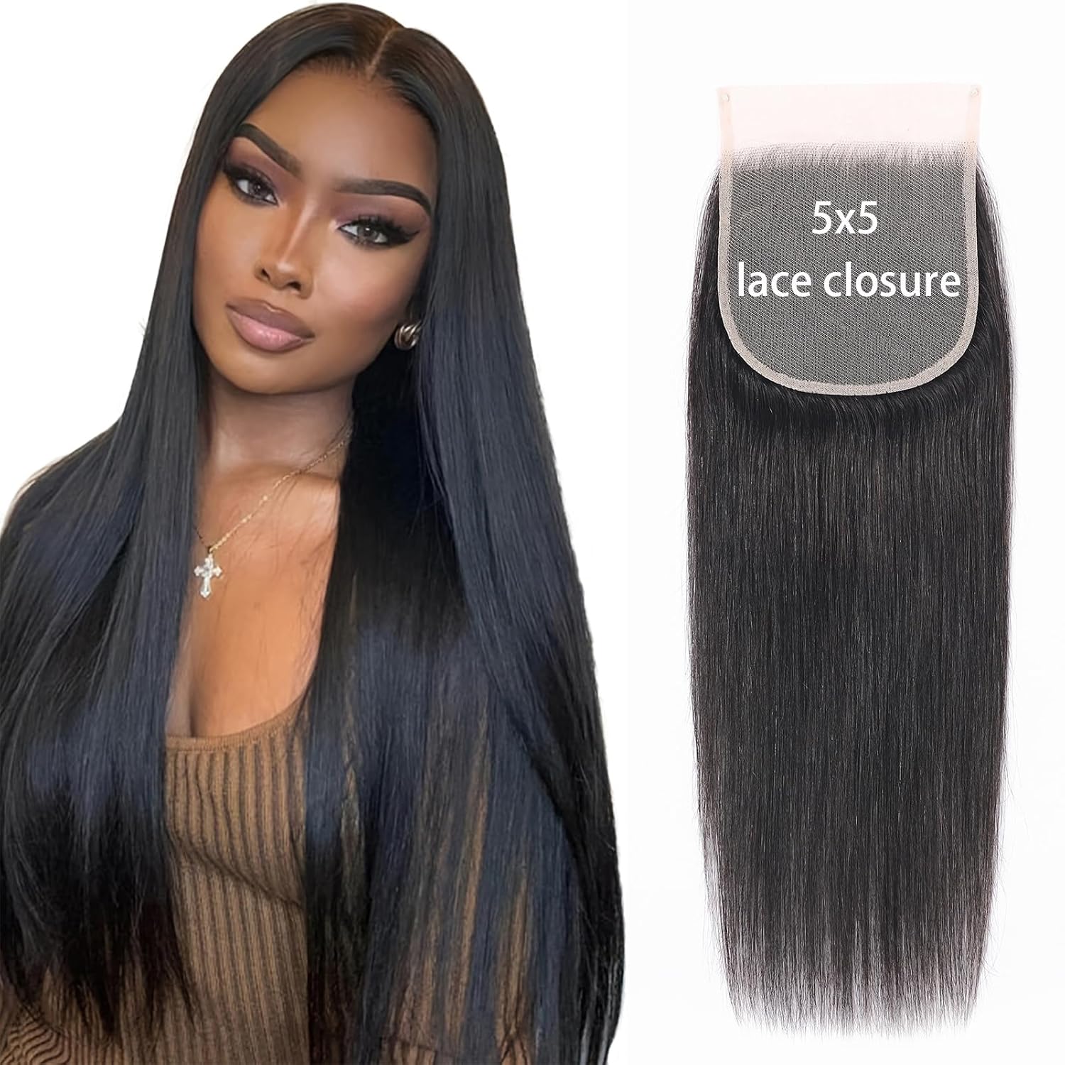 5x5 HD Lace Closure Straight Human Hair 12A Brazilian Virgin Human Hair Closure for Black Women 5x5 Closure Pre Plucked Small Single Knots Natural Black Color 12 Inch