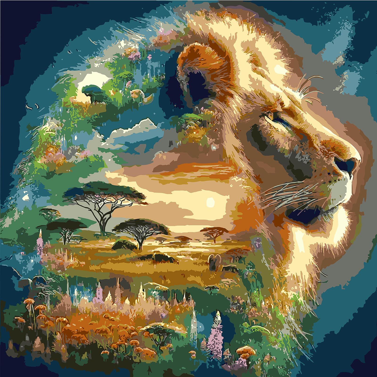 DIY Lion Paint By Numbers Kit on Canvas 13.78x13.78inch with Frame Canvas Oil Painting Number Painting for Beginners Adults Gift Home Wall Decor