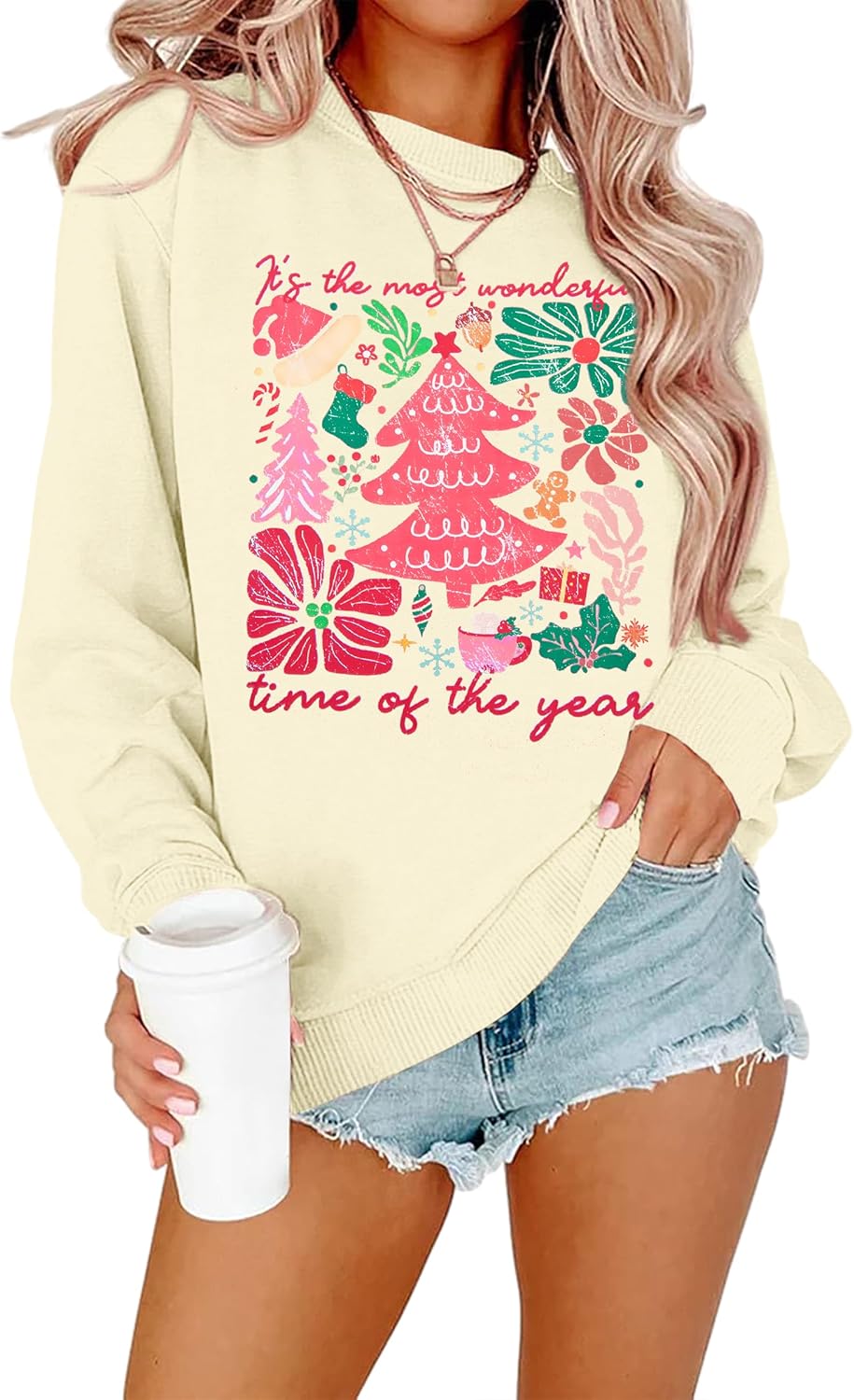 ASTANFY Merry Christmas Sweatshirts For Women: Christmas Tree Graphic Sweatshirts Grinch Long Sleeve Shirt