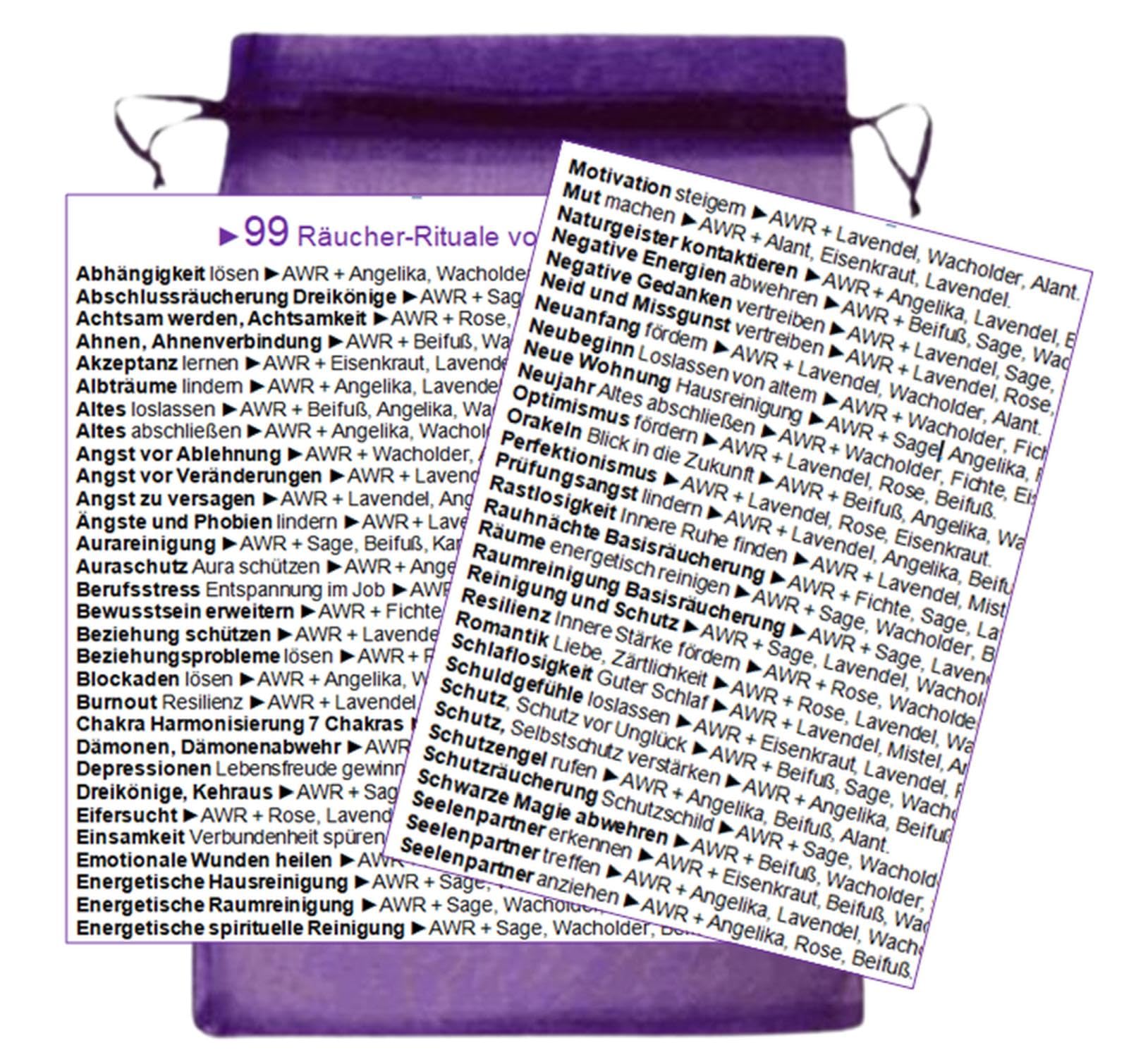 RAUHNÄCHTE räuchern 20-TLG Räucherset 99 Rauhnacht Rituale 12x Räucherwerk für Hausreinigung ORAKEL Schutz Advent Weihnachten... Mit RÄUCHERSCHALE Zange Kohle 8X ZUBEHÖR Täschchen 81900-24SZ