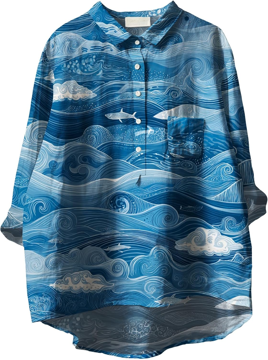 Womens Boho Hawaii Button Down Shirts 3/4 Sleeve Floral V Neck Blouses Casual Vinta...