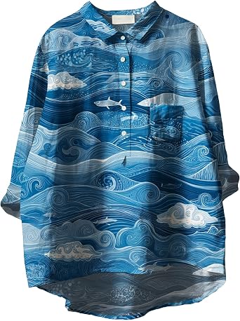 BIVENANT Womens Boho Hawaii Button Down Shirts 3/4 Sleeve Floral V Neck Blouses Casual Vintage Tunic Tops Fall Clothes