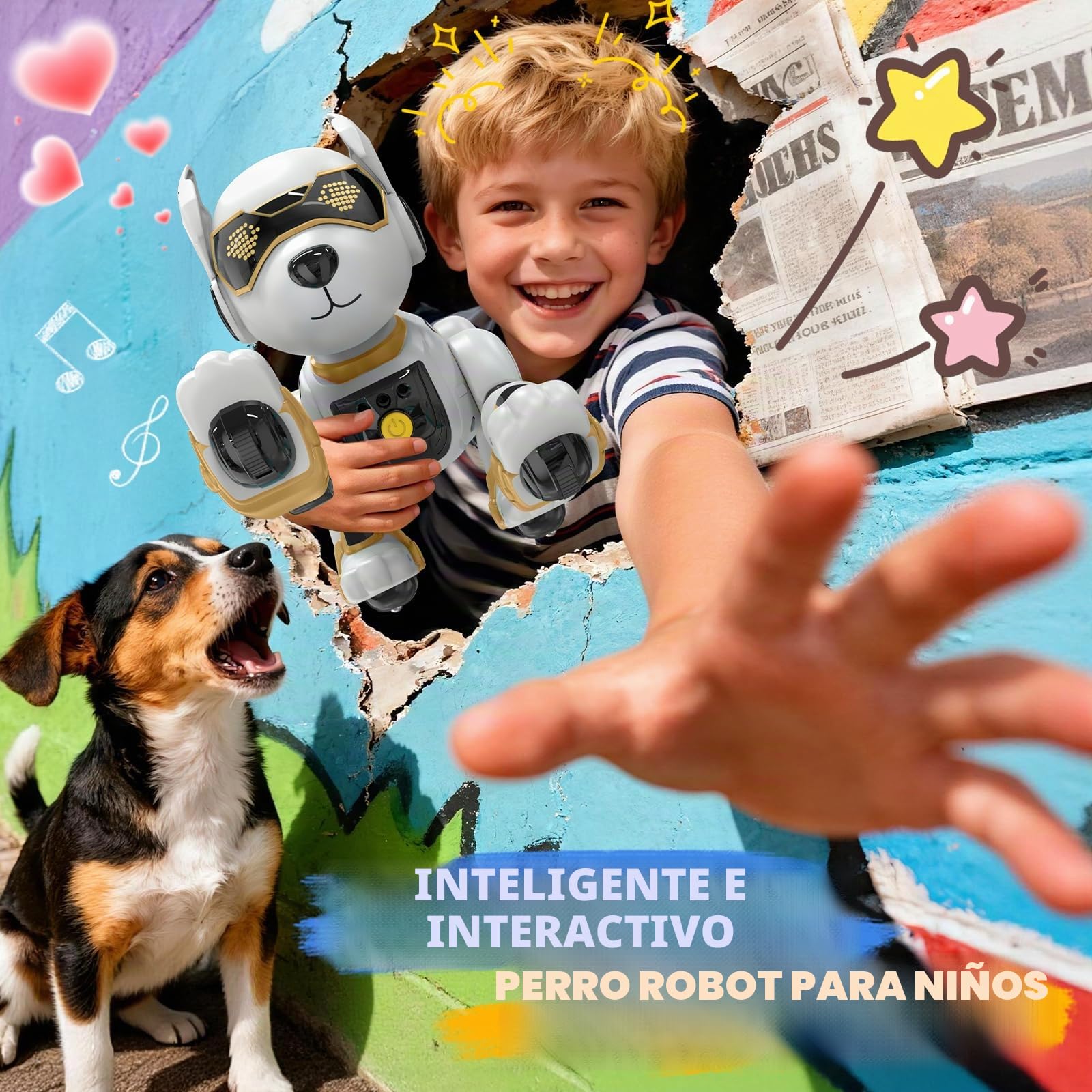 Perro Robot Inteligente Teledirigido con Control Gestual y por Voz, Juguete Interactivo para Canto, Baile, Yoga, Acrobacias - Regalos Ideales para Niños