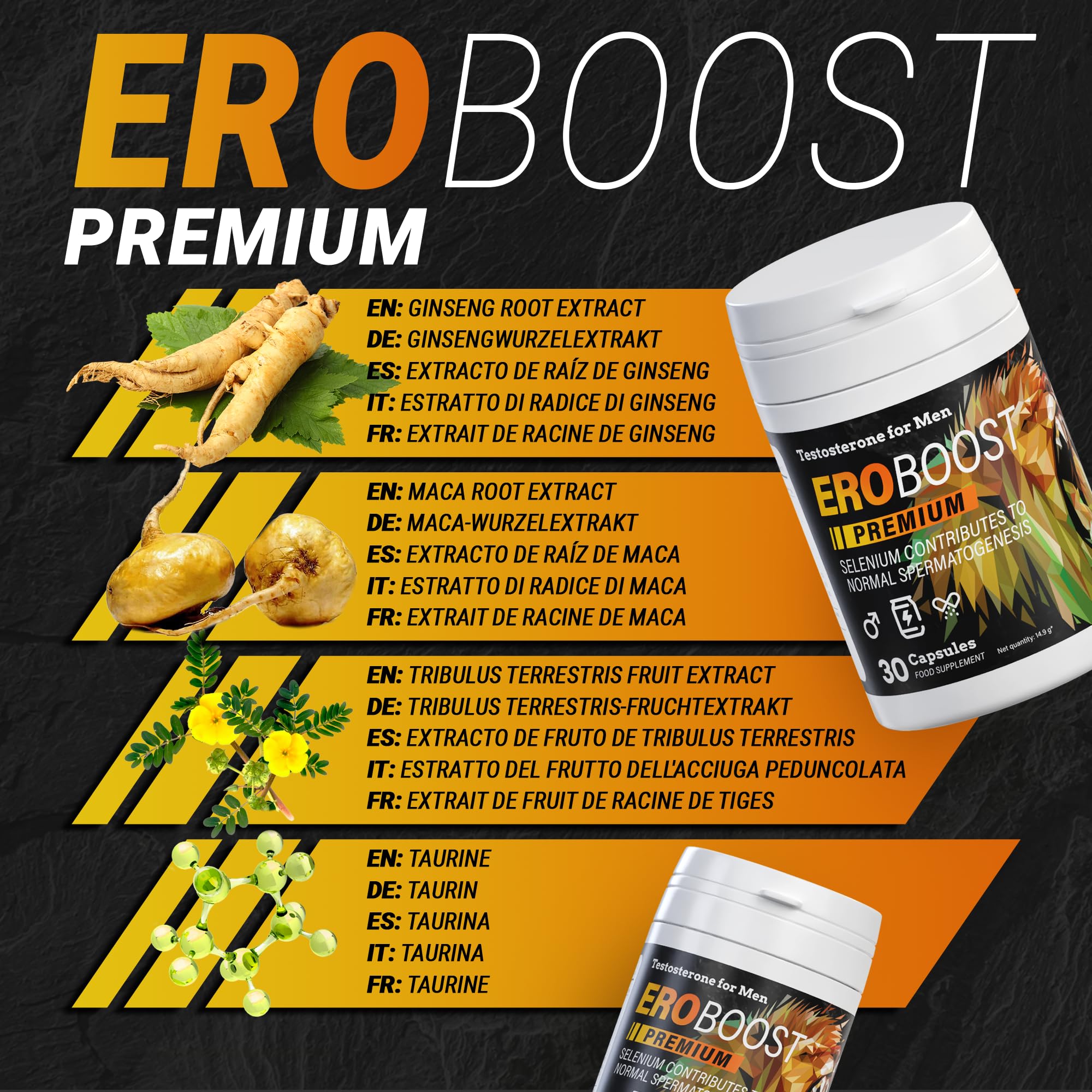 Eroboost Complemento natural para la vitalidad masculina, equilibrio hormonal y energía psicofísica, 30 cápsulas