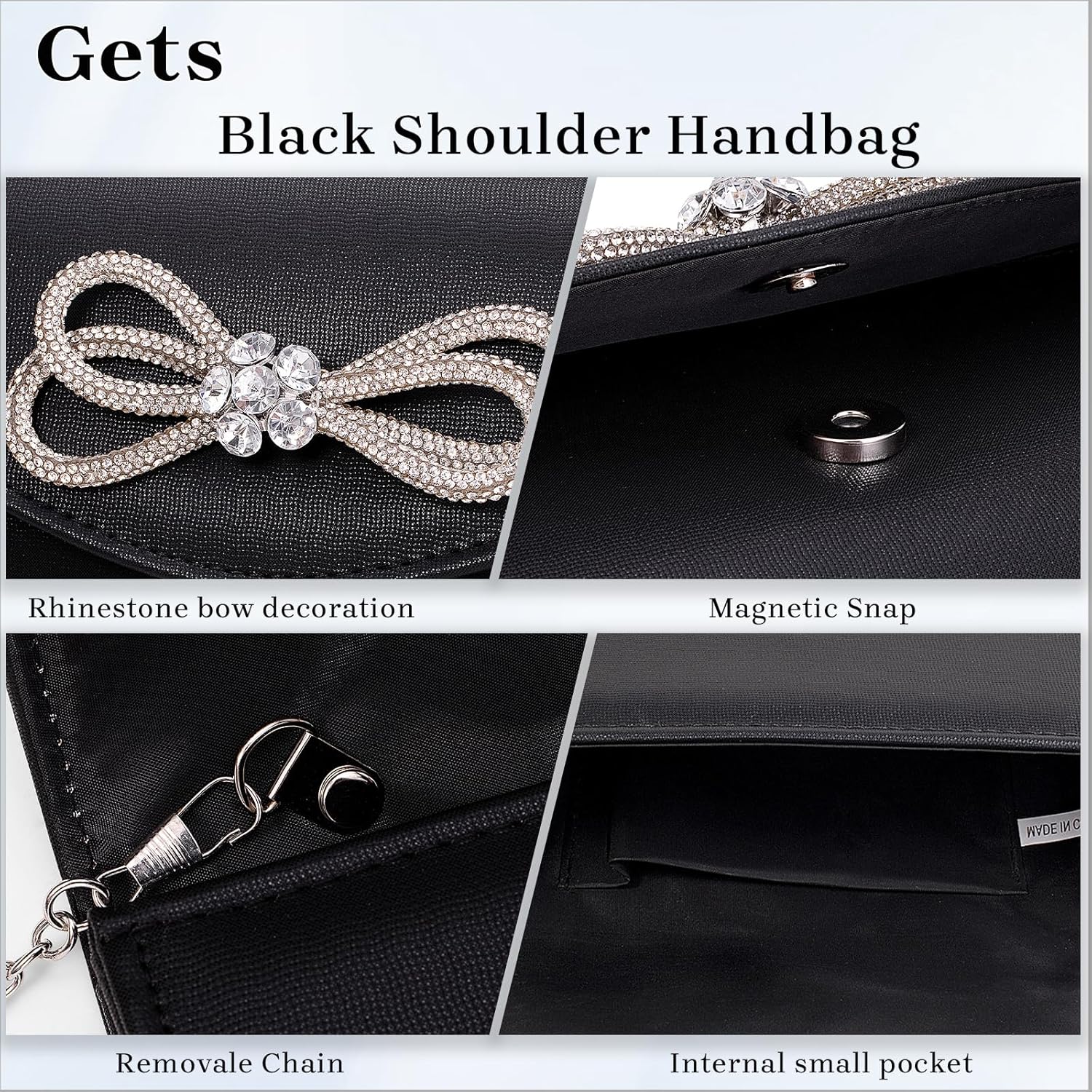 Gets Bow Evening Bag Rhinestone Clutch Purse for Women Sparkly Wedding Prom Purse Formal Cocktail Party Handbag with Chain - Image 6
