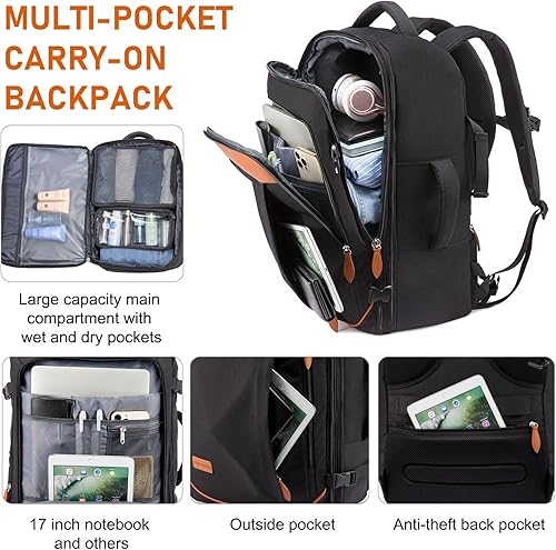 Miniatura 4 de LOVEVOOK Mochila de viaje de 40 L para mujeres y hombres, aprobada por aerolíneas, mochilas grandes expandibles con 4 cubos de embalaje, paquete de