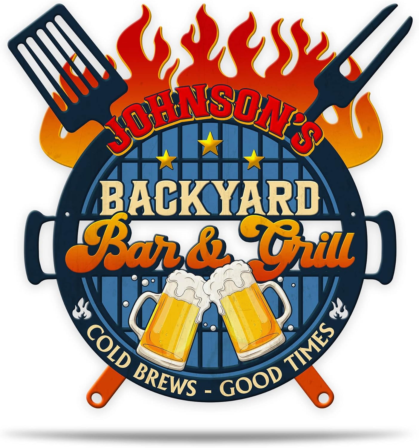 MUCHNEE Personalized Backyard Bar & Grill Printed Metal Sign, Barbeque Sign, BBQ