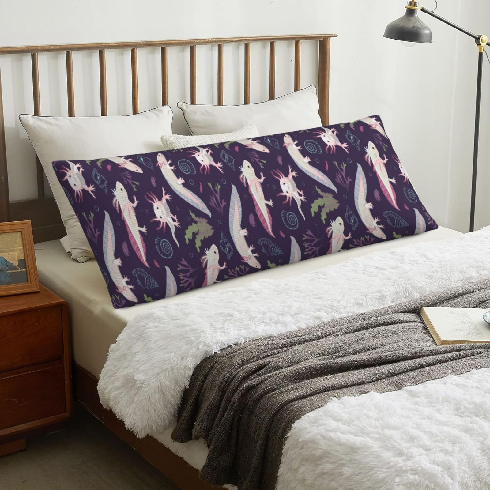 Axolotls, Body Pillow Cover with Zipper,Long Body Pillowcase 20 x 60 in