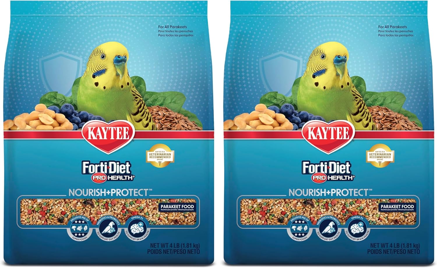 Kaytee Forti-Diet Pro Health Nourish+Protect Parakeet Food,Comprehensive Nutrition Backed by Science,Digestive Health,Immune Support,4 pounds,(Pack of 2)