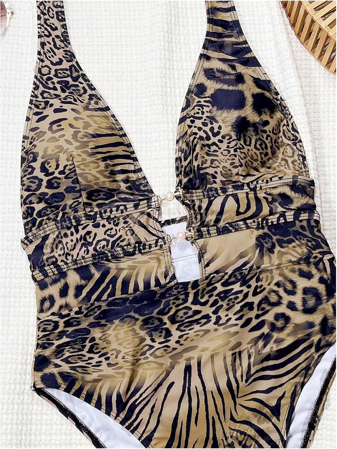 GORGLITTER Women's Cheetah Deep V Neck Sexy One Piece Bathing Suit Backless High Cut Leopard Monokini Swimsuits - Image 4