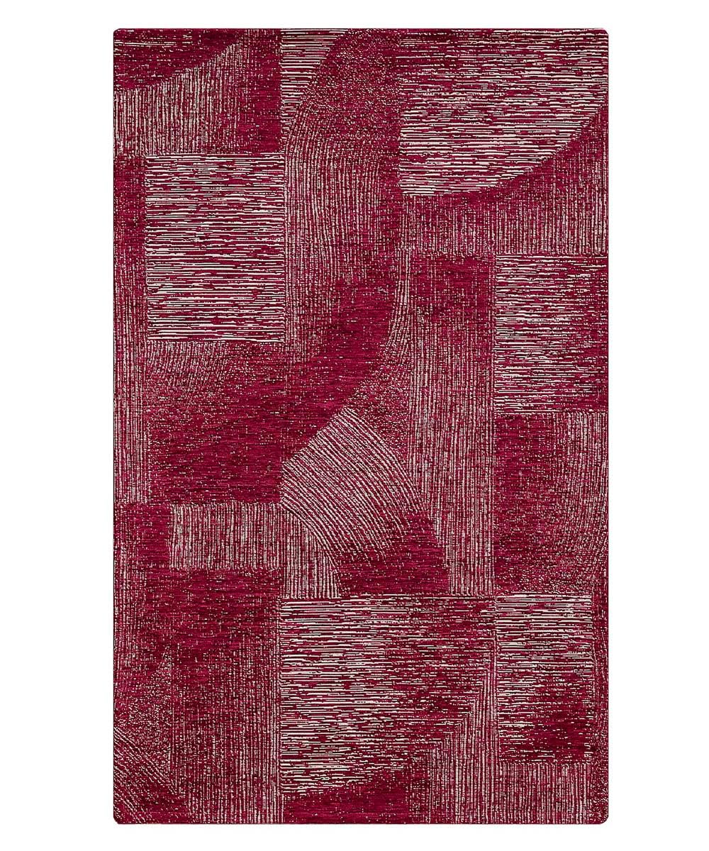 Tapis moderne abstrait rayures rouge 115 x 175 cm en chenille multi-usages lavable antidérapant