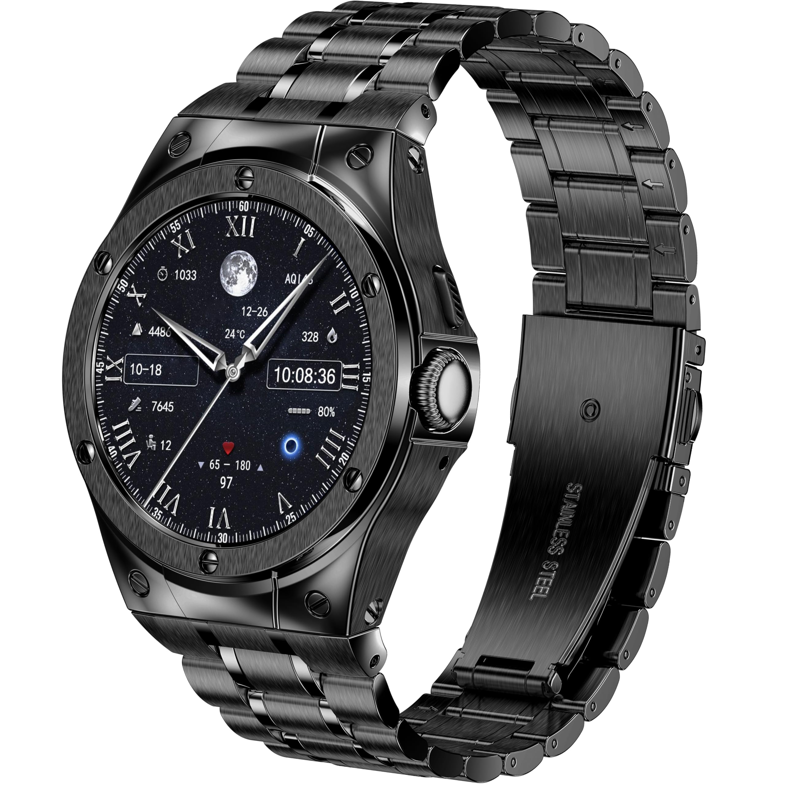 [SUPLINK] for Google Pixel Watch 3 45mm バンド メタル, ステンレススチールケースピクセルウォッチ3 バンドに対応 男用(ブラック)