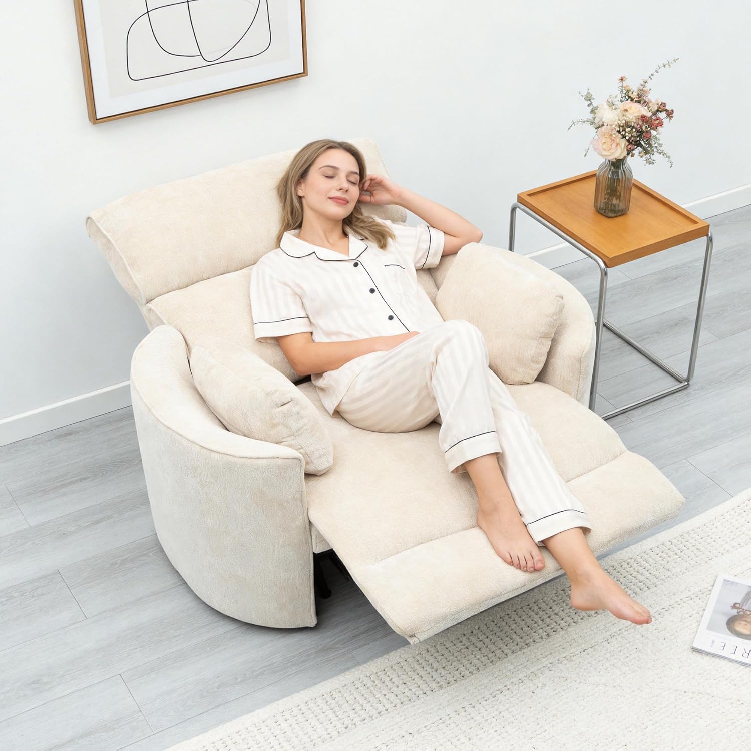 450lbs Oversized Power Recliner Chair for Big and Tall Adults, 52" Extra Wide Electric Recliner with USB & Type-C Ports, Chenille Fabric Single Sofa Chair for Living Room & Bedroom, Beige