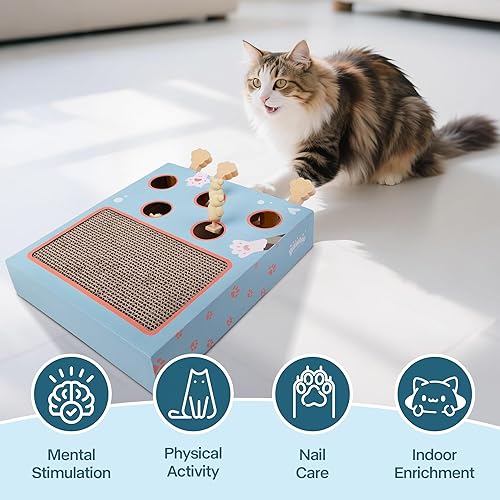Miniatura 4 de Pawise Fun Plus Play Rascador  Juguete interactivo para gatos con almohadilla para rascar, agujeros para mirar y patas deslizantes, caja de