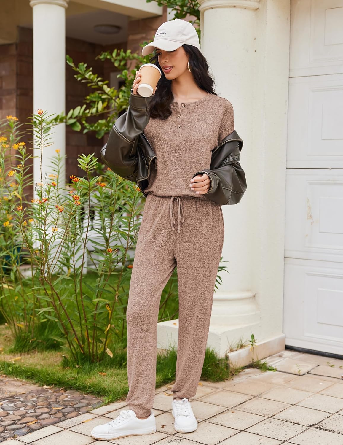 Ekouaer Womens Pajama Sets Long Sleeve Lounge Set 2 Piece Pj Sets for Women Henley Neck Casual Sleepwear Loungewear S-XXL - Image 5