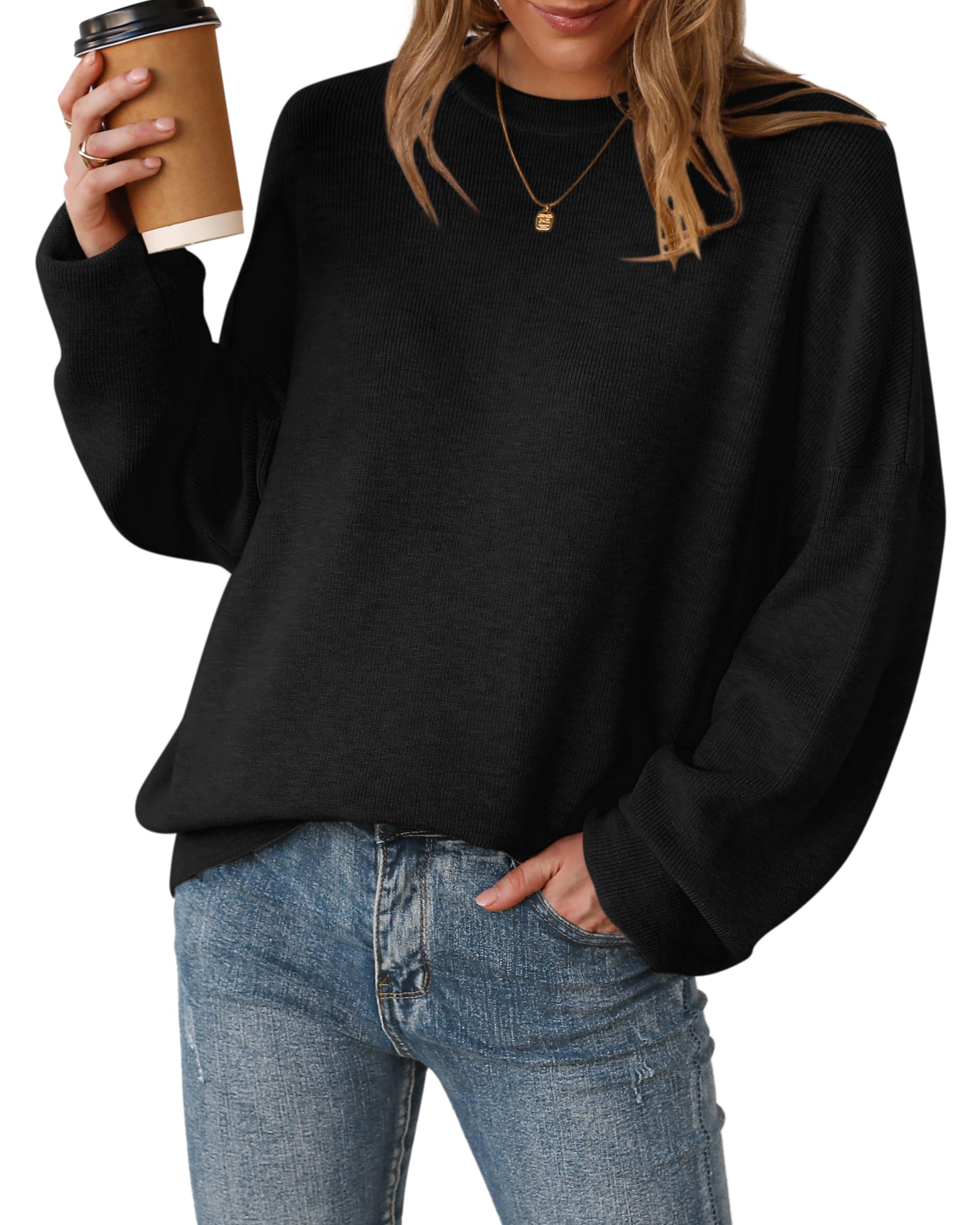 Arach&Cloz Pull Femme Oversize en Laine mélangée pour Collection Automne Hiver col Rond Manches Longues