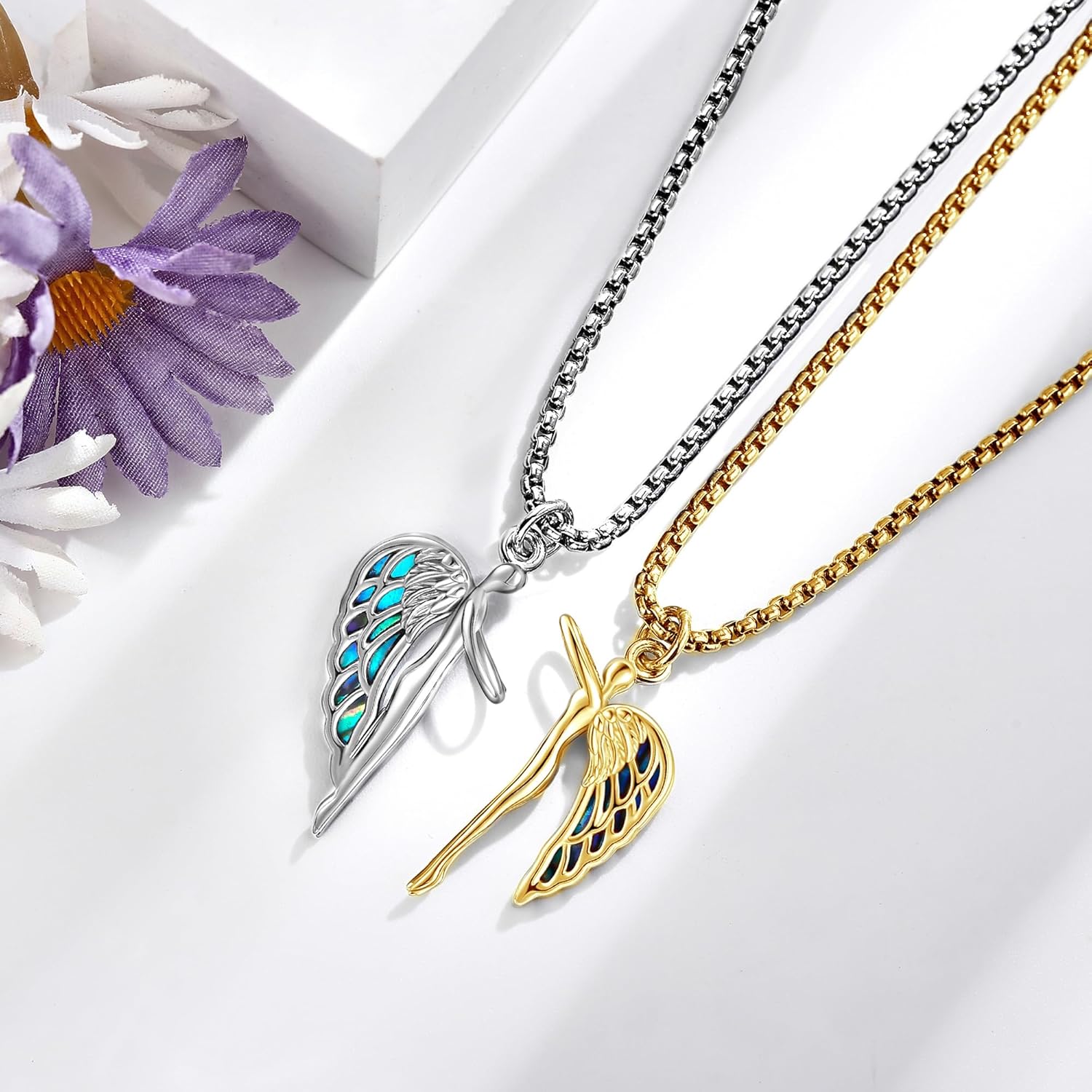 Hug Couples Necklaces 925 Sterling Silver Guardian Angel His and Her Matching Necklace Hug Couple Matching Jewelry Gift for Couples - Image 3