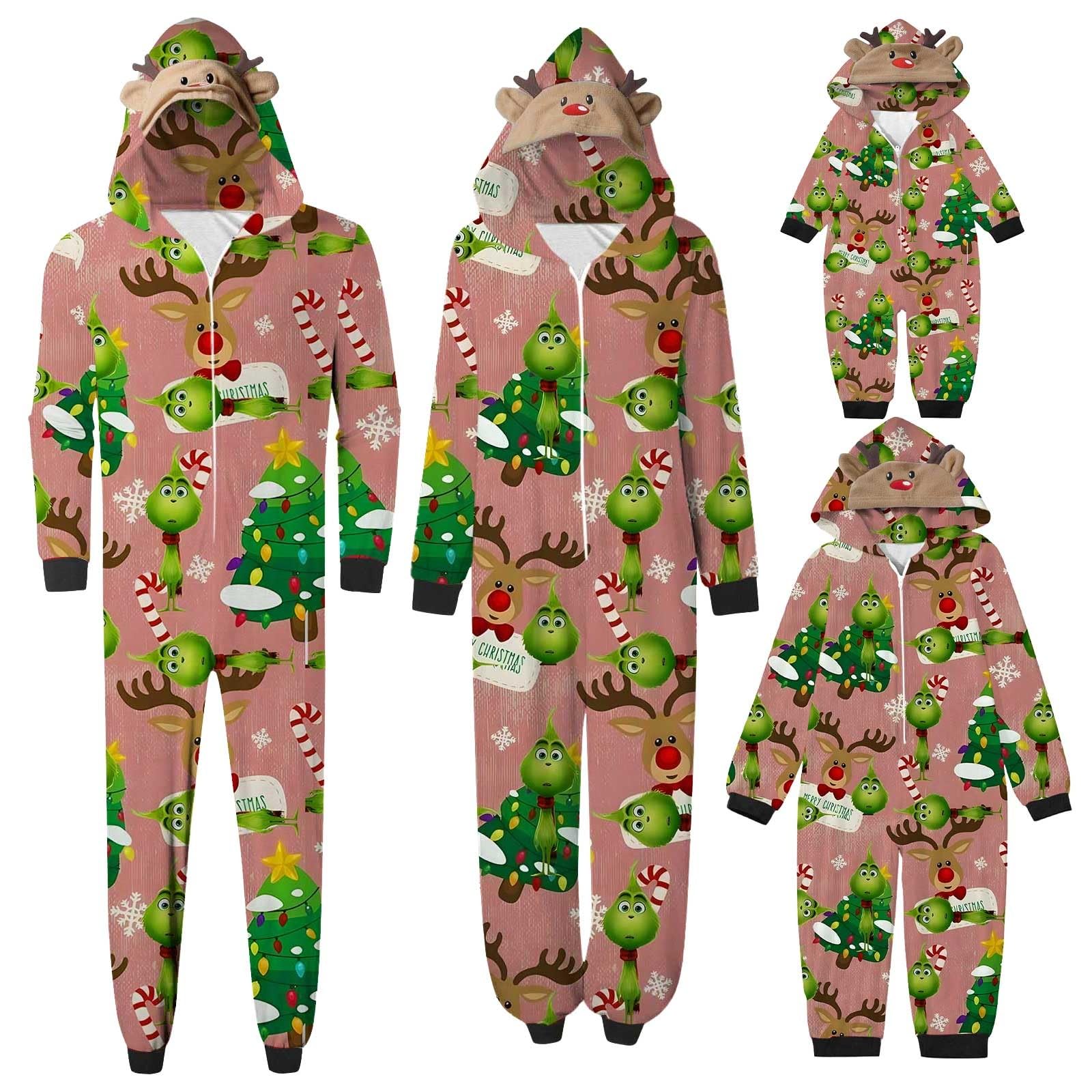 GenericUgly Christmas Onesie Pajamas for Family Matching One-Piece Comfy Loungewear Pjs Holiday Women Men Couple Jammies