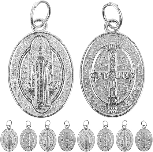COHEALI 50 dijes de medalla de San Benito, dije de San Benito, colgante de San Santo a granel, colgante de metal para bricolaje, rosario, collar,