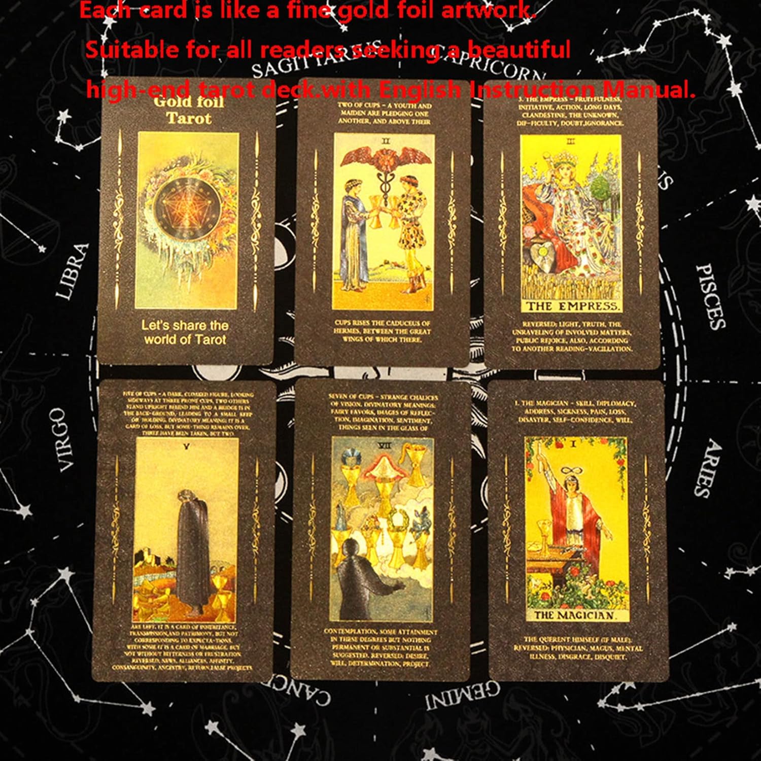 Tarot Cards Deck, Water Proof with Guidebook Divination Cards, 80 Fortune Telling Game Set for Family Reunion Beginners Expert Readers for Christmas Birthday, Black