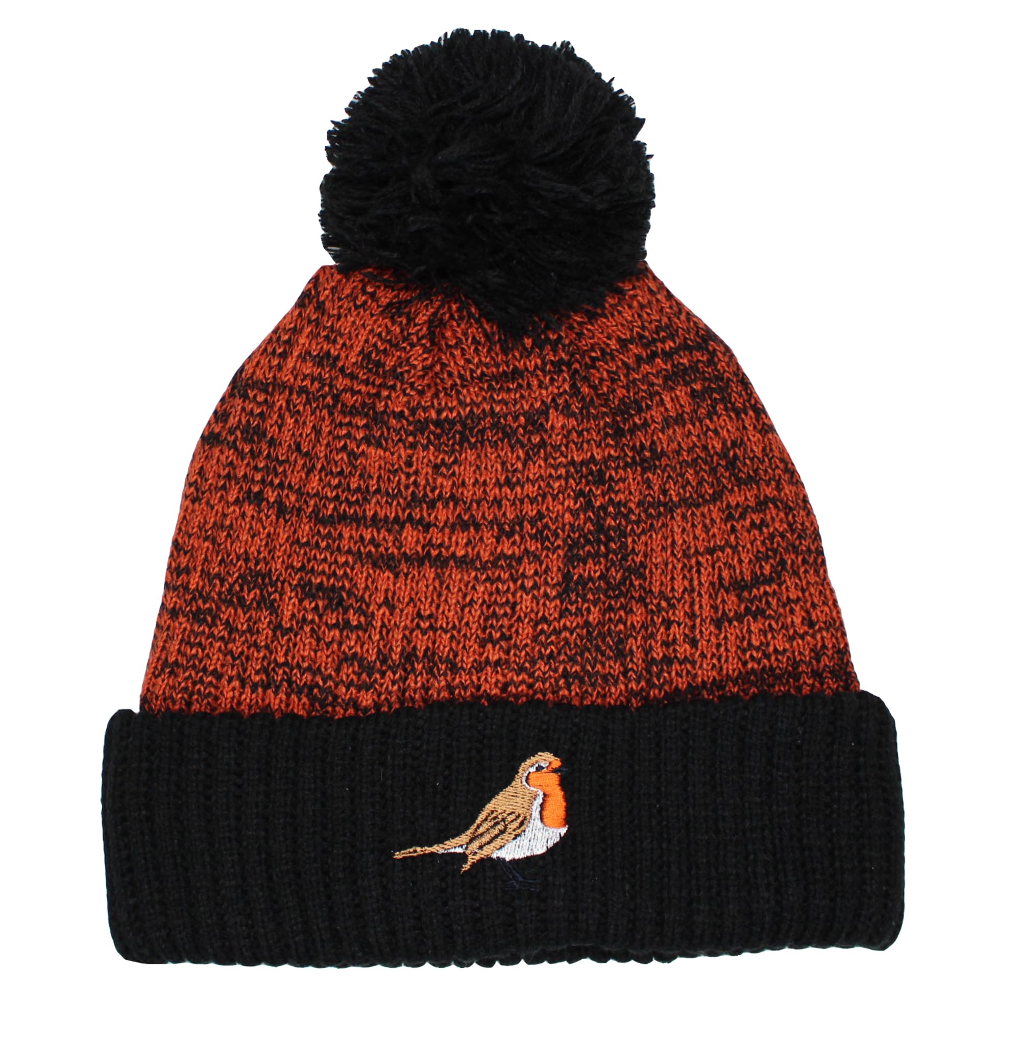 Teddyt's Black, Orange Children's Embroidered Robin Orange & Black Bobble Hat (4-8 Years)