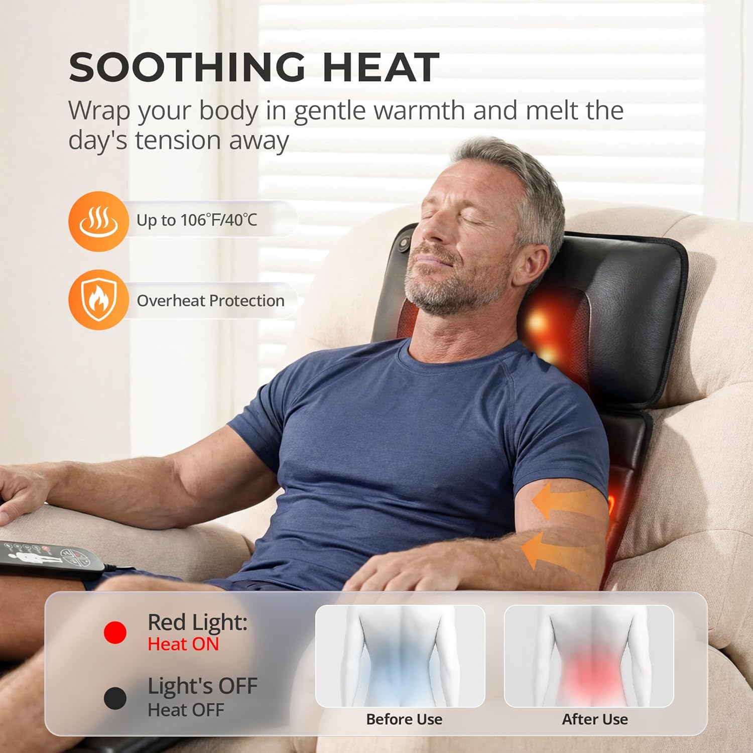 Himouta Shiatsu Full Body Massage Mat with Heat, Detachable Massager Pad, 10 Vibrating Motors, 9 Intensity Levels, Deep Tissue Pain Relief for Back, Neck & Legs – Relaxation at Home or Office Without Foot Massager