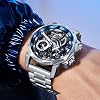 FEICE FM511 Mens Automatic Skeleton Watch, Luxury Sapphire Crystal Glass Blue Dial Luminous Hands 5ATM Waterproof Sport Watch with Silicone Strap Men's Casual Mechanical Wrist Watch , Silver