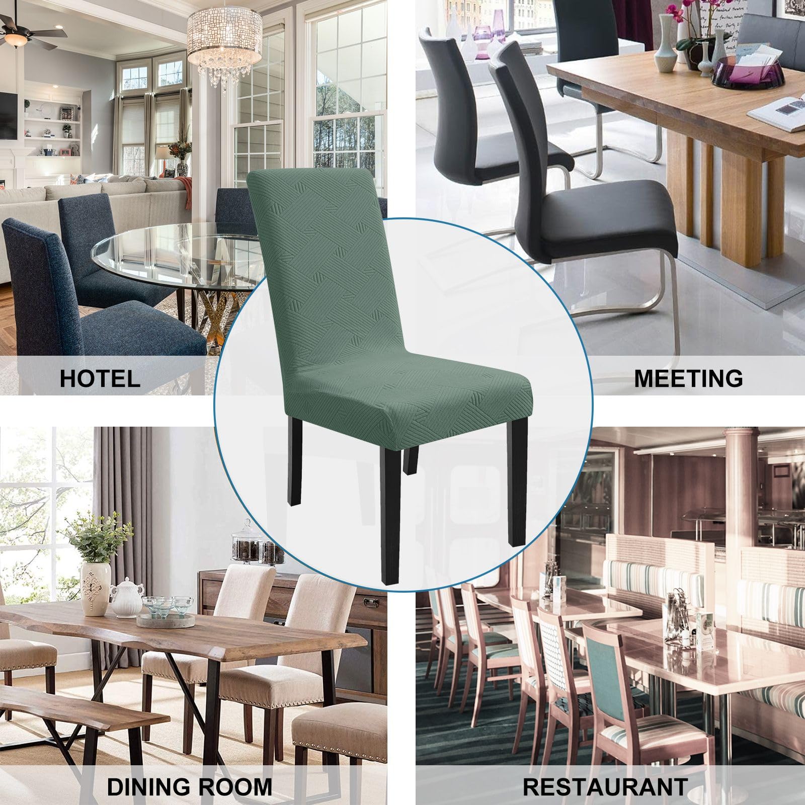 Granbest Stoelhoezen met hoge stretch, universele pasvorm, jacquard, eetkamerstoelen, afneembare stoelbeschermers voor eetkamer, keuken, restaurant en hotel (set van 4, zwartgroen