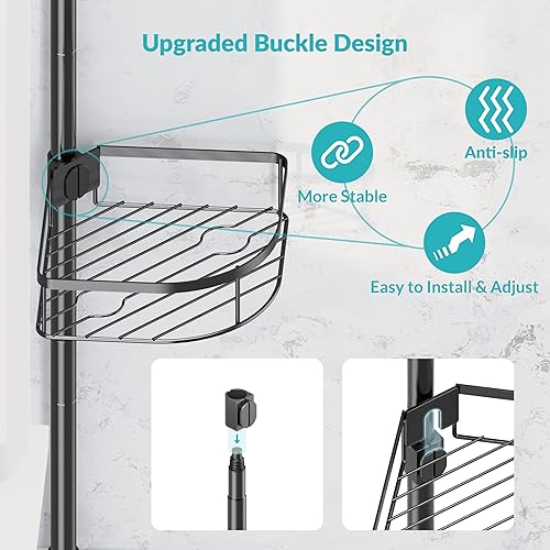 Miniatura 2 de Soporte de tensión para ducha, estante de esquina ajustable de 4 niveles, estante a prueba de óxido para baño y bañera, con 4 estantes, estante de