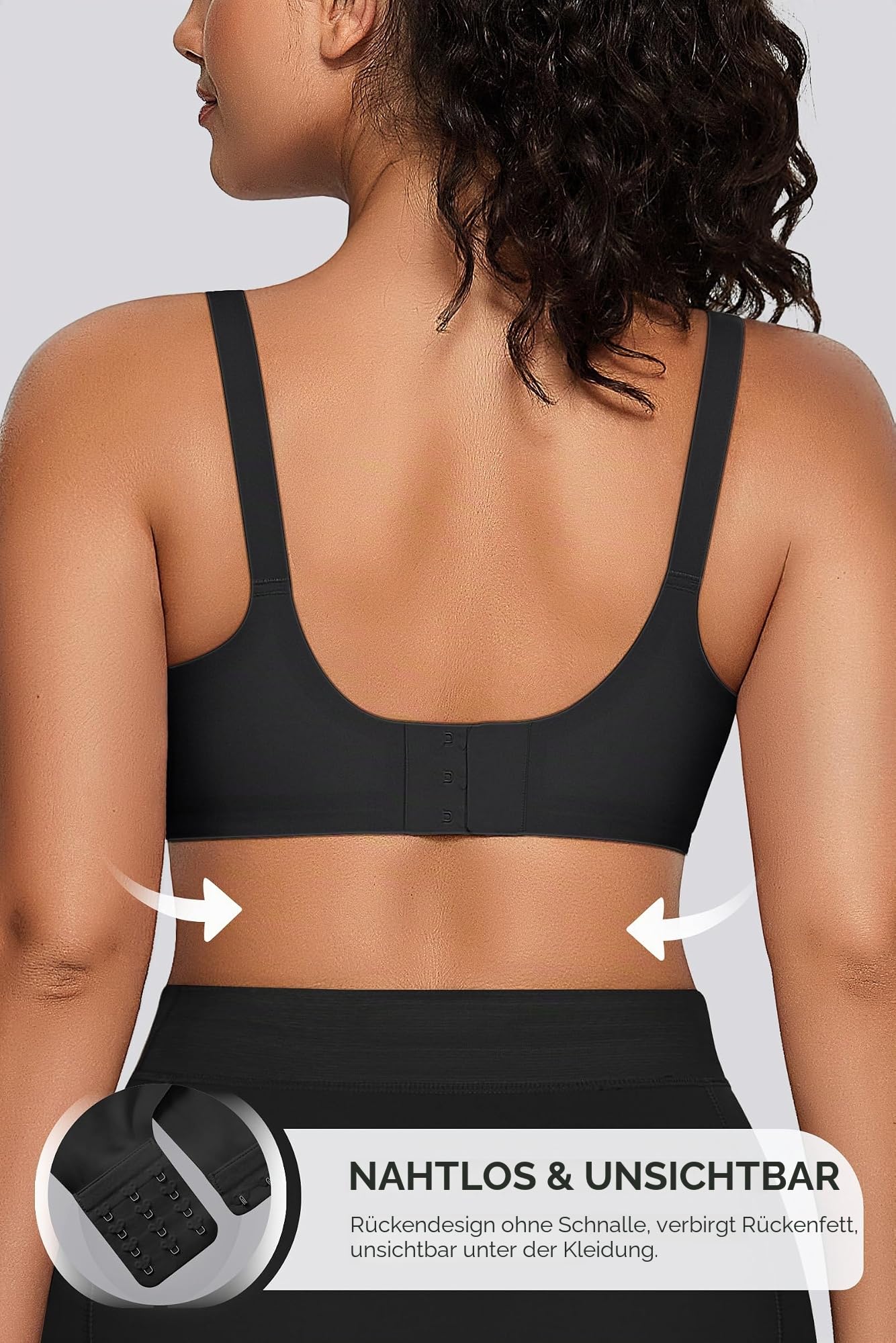 OEAK Damen BH Ohne Bügel Push Up Nahtloser V-Ausschnitt Bra Bügelloser Gepolstert Glatter Bustier Tshirt Schlaf BHS mit zusätzlicher Verlängerung (Schwarz,L)