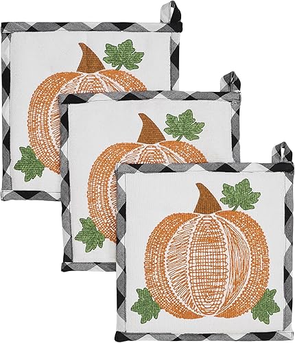 VHC Brands Annie Black Check Pumpkin Temporal Otoño Otoño Acción de Gracias Halloween Decoración de mesa para cocina, comedor, fiesta, salvamanteles disponible en Yaxa Peru