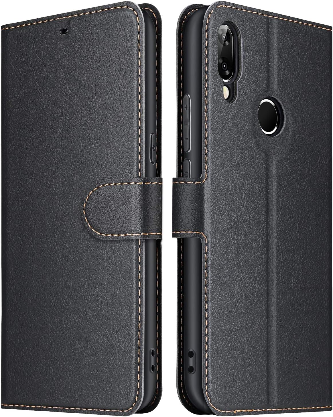 ELESNOW Case Compatible with Huawei P20 Lite, High-grade Leather Flip Wallet Phone Case Cover for Huawei P20 Lite (Black)