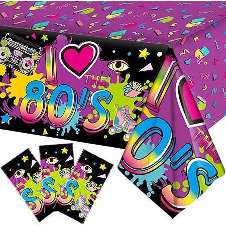 4 Pcs Back To The 80's Tablecloths - Retro Radio & 80s Party Table Covers For 80th Birthday Decor