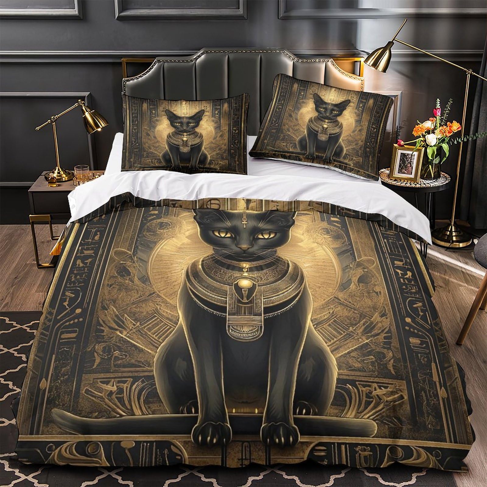 Parure de lit chat égyptien hypoallergénique et respirante housse de couette 3D en microfibre douce