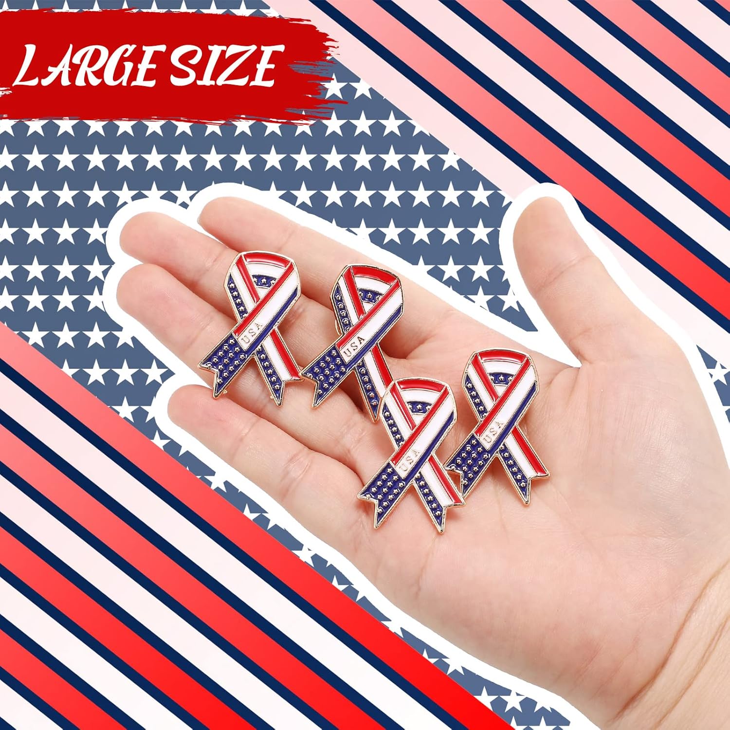 Jexine American Flag Lapel Pins Bulk Mental USA Patriotic Ribbon Pins for Men Women Memorial Day Decoration
