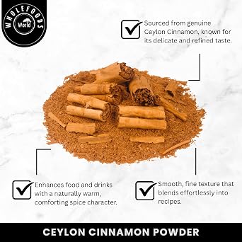 Wholefoods World Ceylon Cinnamon Powder Ground for Baking, Cooking and Sprinkling 150g