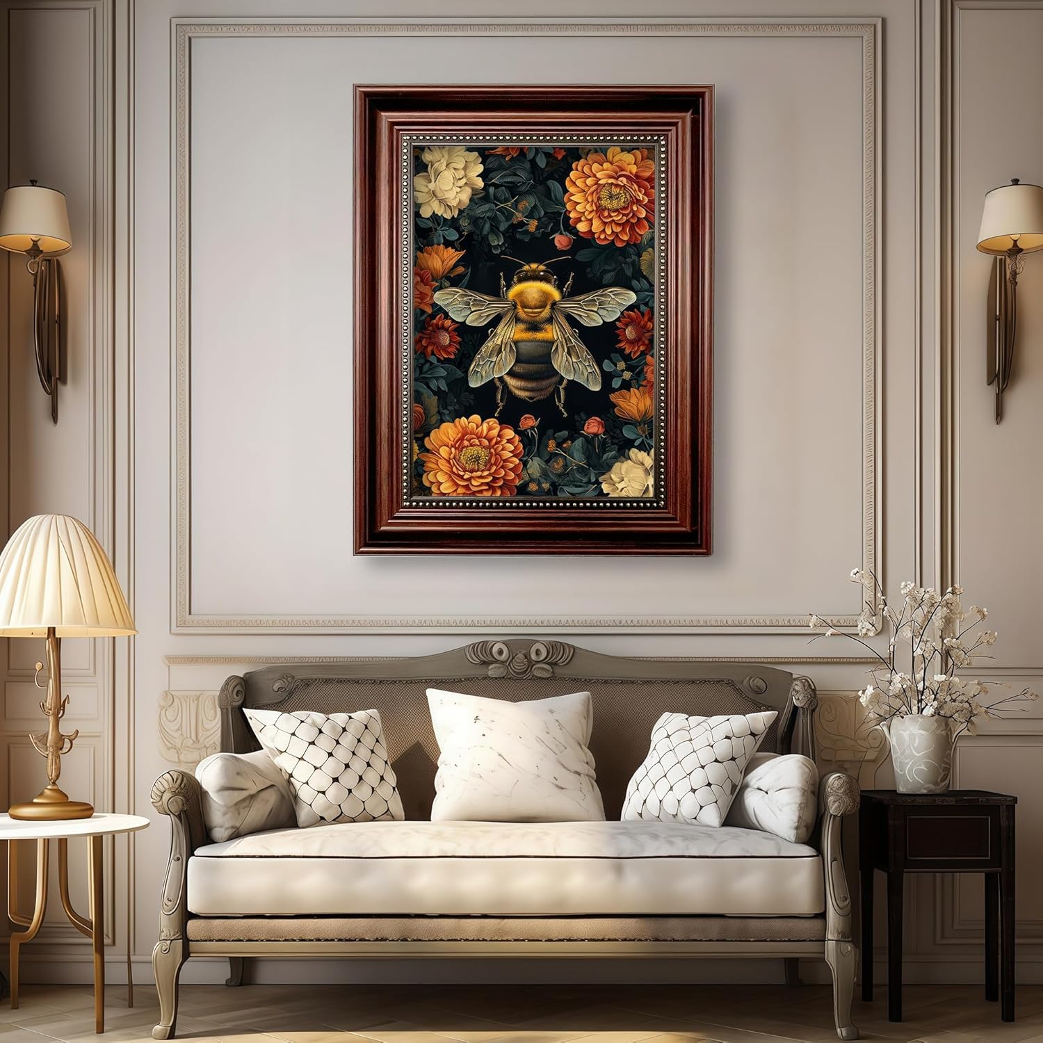 lianyibo William Morris Bee Canvas Wall Art Retro Mid Century Insect Pictures Dark Academia Botanical Floral Poster Prints(80x120 /Frameless)